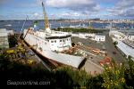 ID 821 ARAHURA (1983/12735grt/IMO 8201454), a Tranzrail-operated Cook Strait ferry, in Babcock NZ drydock, Auckland, New Zealand. Scrapped at Alang, Nov 2015.